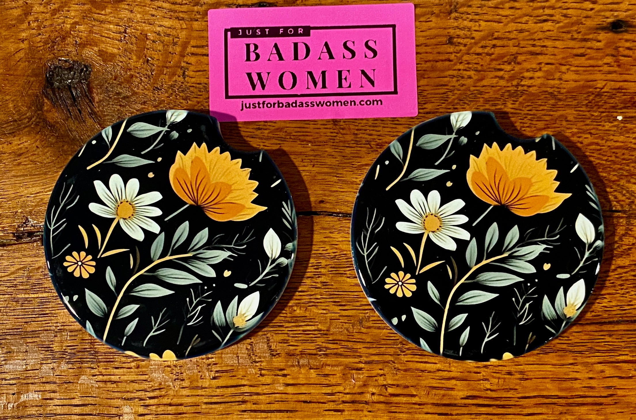 Boho Black Floral Chic-Car Coaster-BOM-Boutique on Main -car coaster, everything, SBO Just for Badass Women